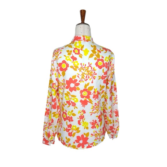 Vintage 70s Bright Floral Neck Bow Tie Button Up Blouse - Picture 3 of 8